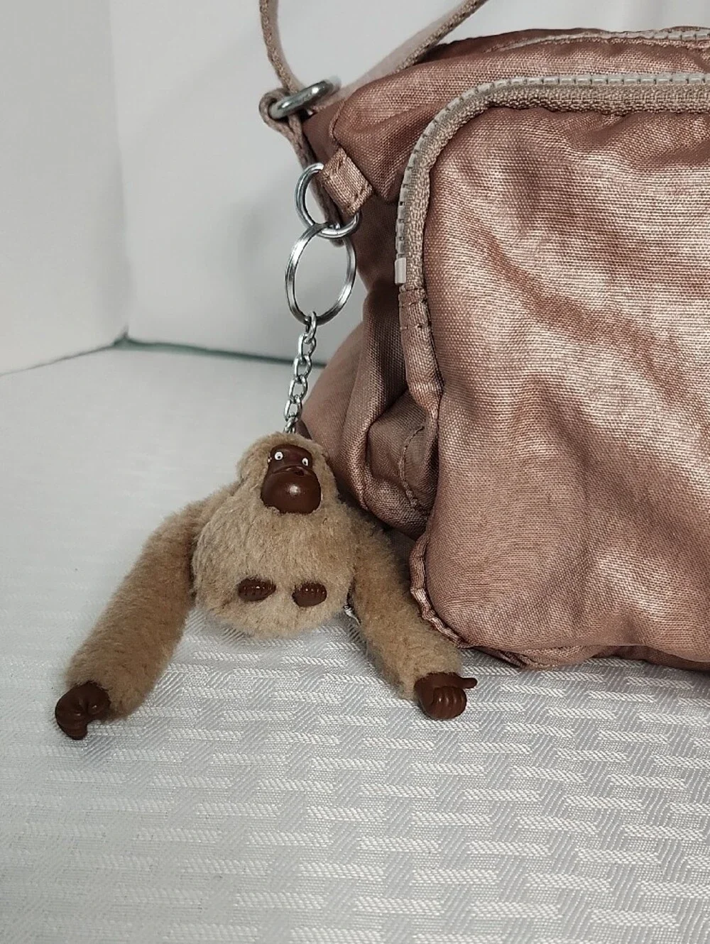 Kipling Rose Metallic Bag With  Monkey Keychain
